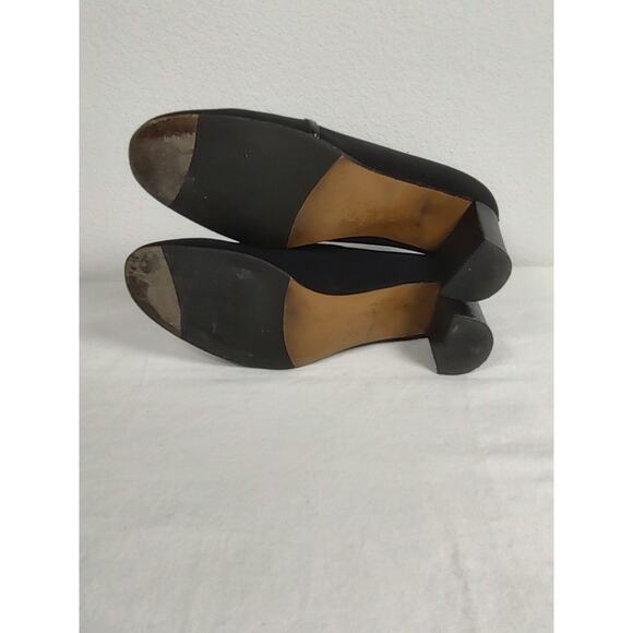 Taryn Rose, Black Pump Block Heel Stretch Fabric Leather Trim Size EU39M = US8M - Picture 13 of 16